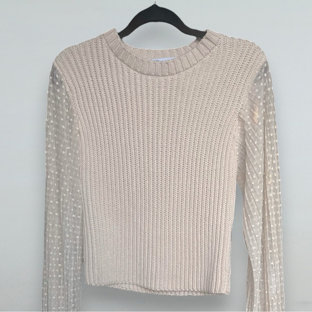 ZARA | Knit Sweater | Sheer Polka Dot Mesh Sleeves | Size S